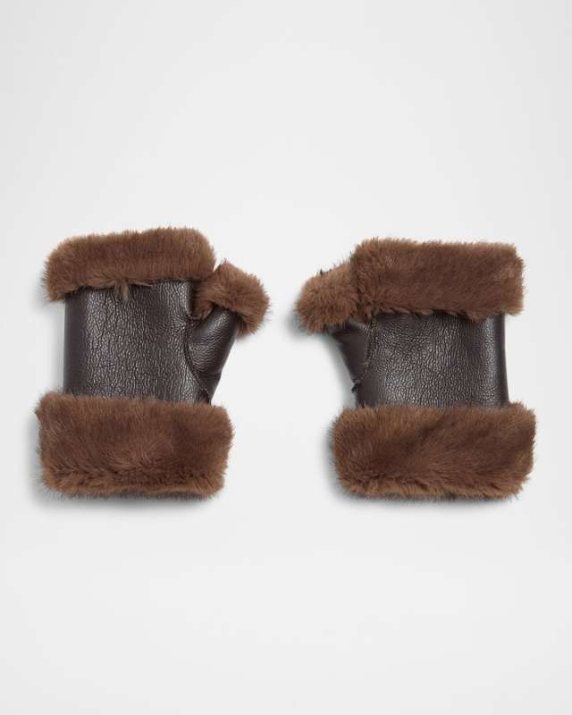Gstaad Faux Fur and Leather Fingerless Mittens